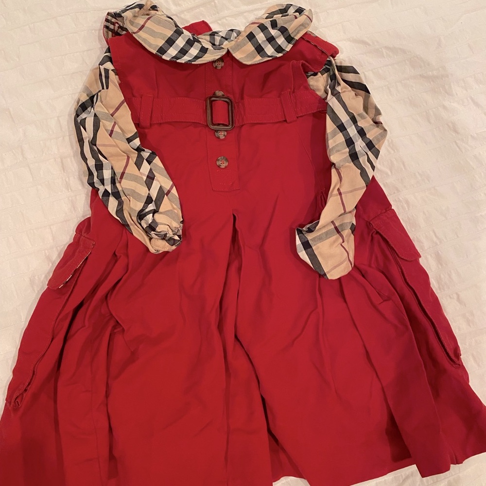 Burberry dress set with separate button down collared shirt 18Mo
